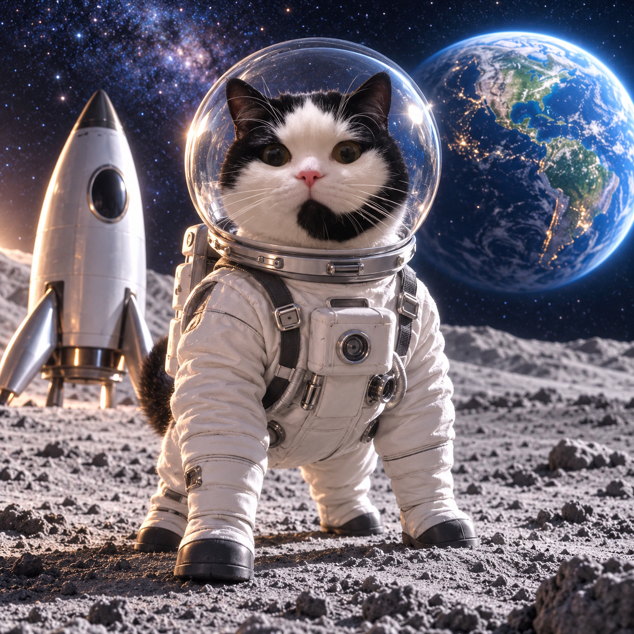 CallCat as an astronaut on the moon